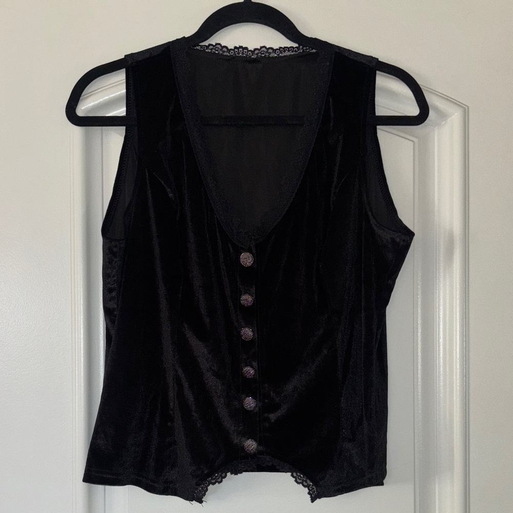 Black Velvet Button-Front Sleeveless Top
